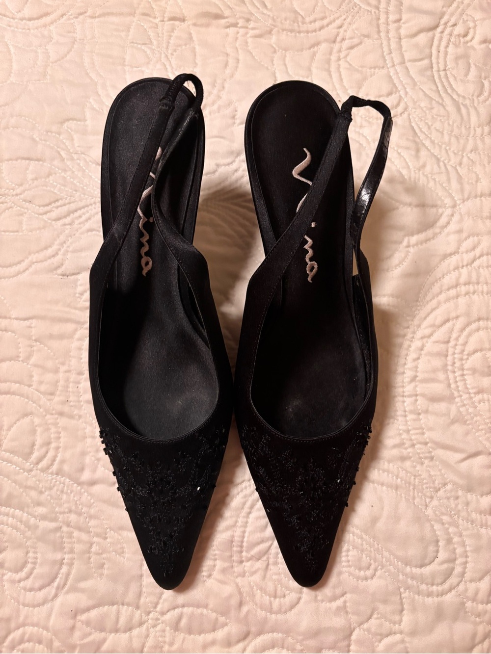 Black Embellished Slingback Flats by
